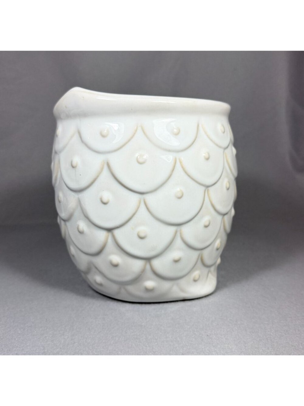 White Ceramic Owl Utensil Holder Crock Embossed Boho Farmhouse Kitchen Decor - Picture 5 of 16